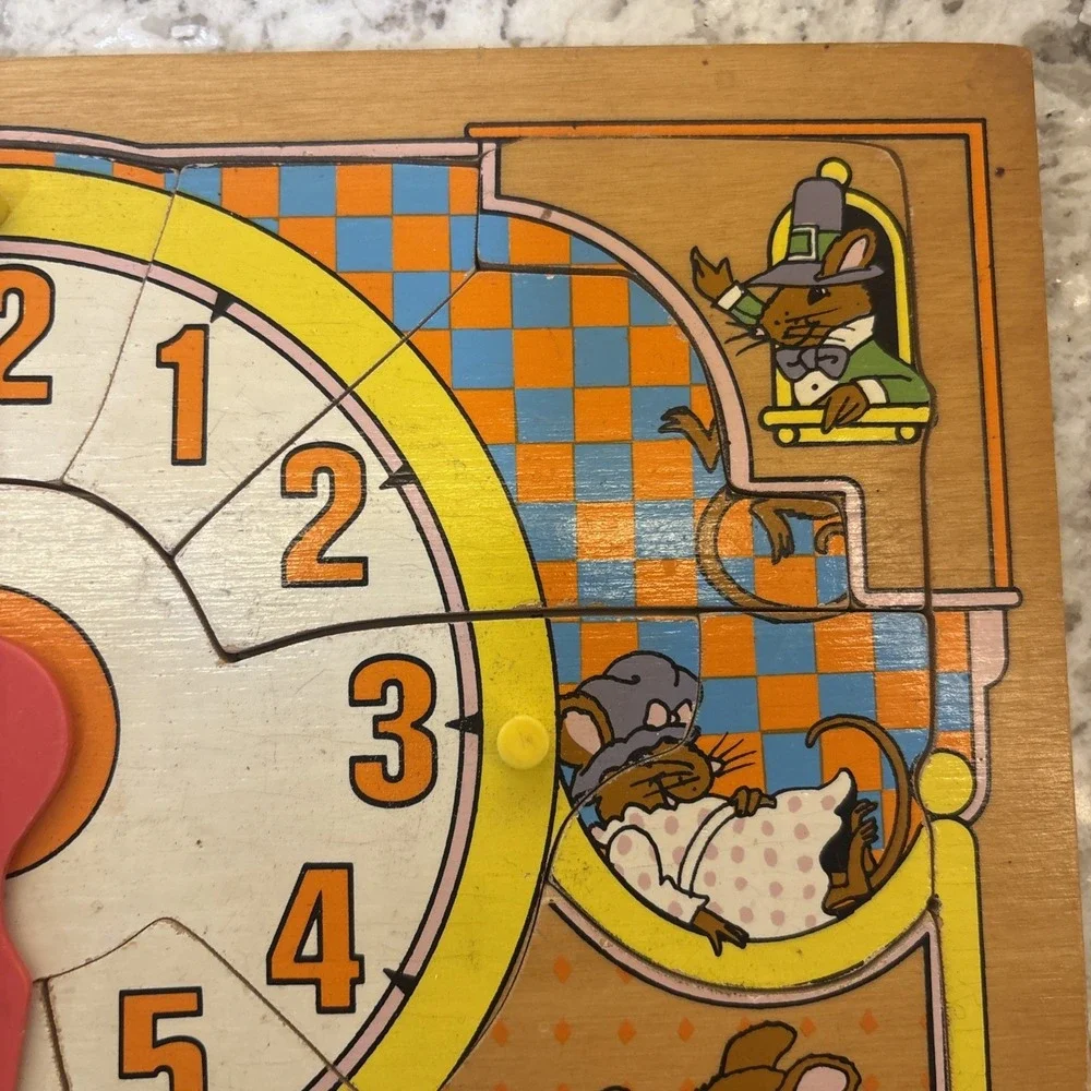 Vintage Fisher-Price Teaching Clock Puzzle‎ #2710 Complete Mice Time Homeschool